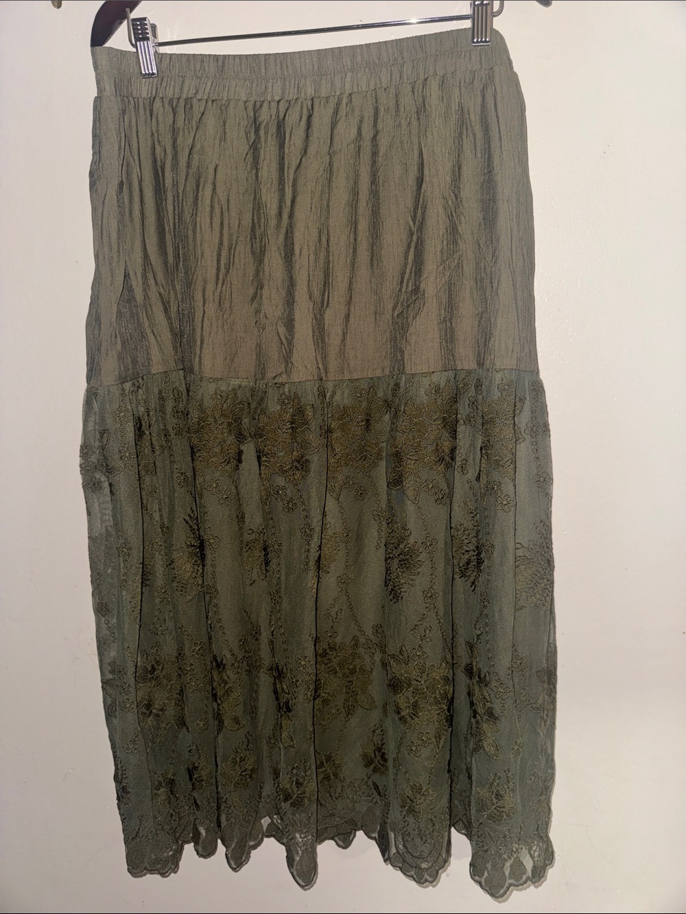 Cato Olive Lace Tiered Maxi Skirt